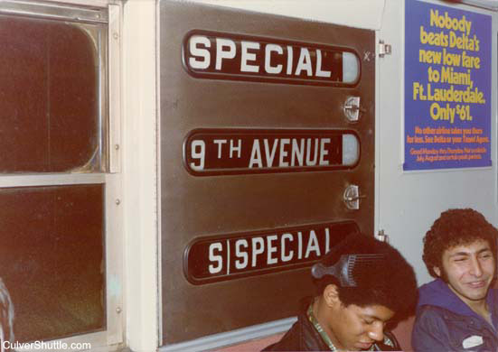 Destination sign inside last Culver Shuttle train